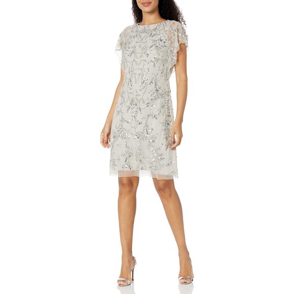 crochet dress beige Adrianna Papell AP1D104957 - Knee-Length Crepe Sheath Dress